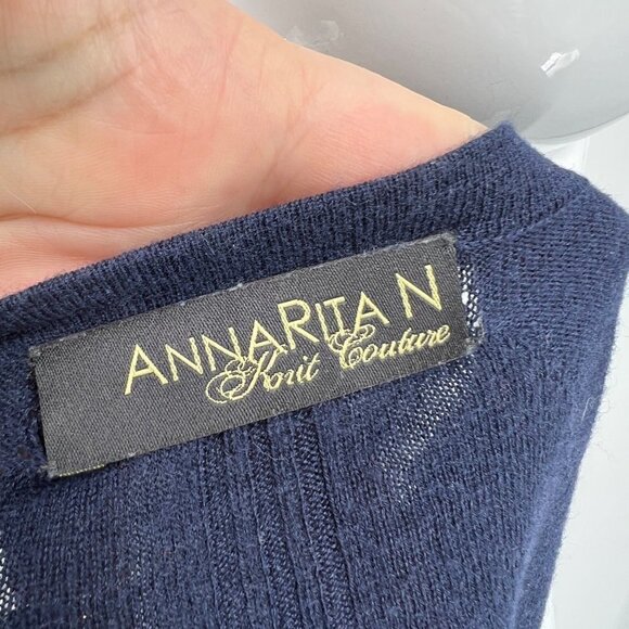 AnnaRita N Knit Couture Blue Pullover Sweater with Beaded Shoulders Chain Fringe - Picture 6 of 9